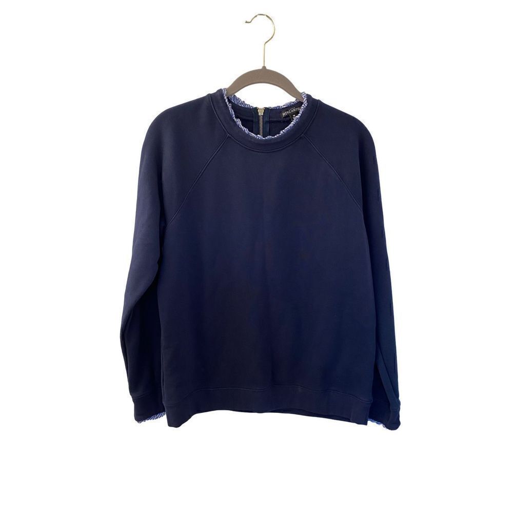 J. Crew mercantile ruffle/sleeve/ neck navy blue pullover sweatshirt/ size med